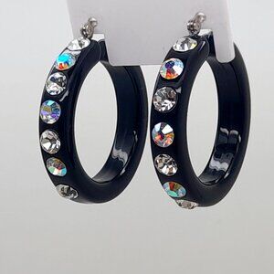 chunky black color Lucite Acrylic wide 1.5 Hoop Latch Back Fashion Earrings